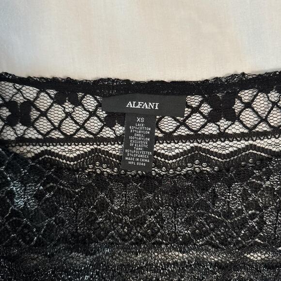 alfani black lace sheer blouse shimmer batwing sleeve peplum top xs - Picture 4 of 5